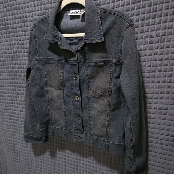 Y2K Denim Jacket Capris Set Sz8 Med Chico Design Grunge Flare Jean Stretch Waist - Picture 7 of 16